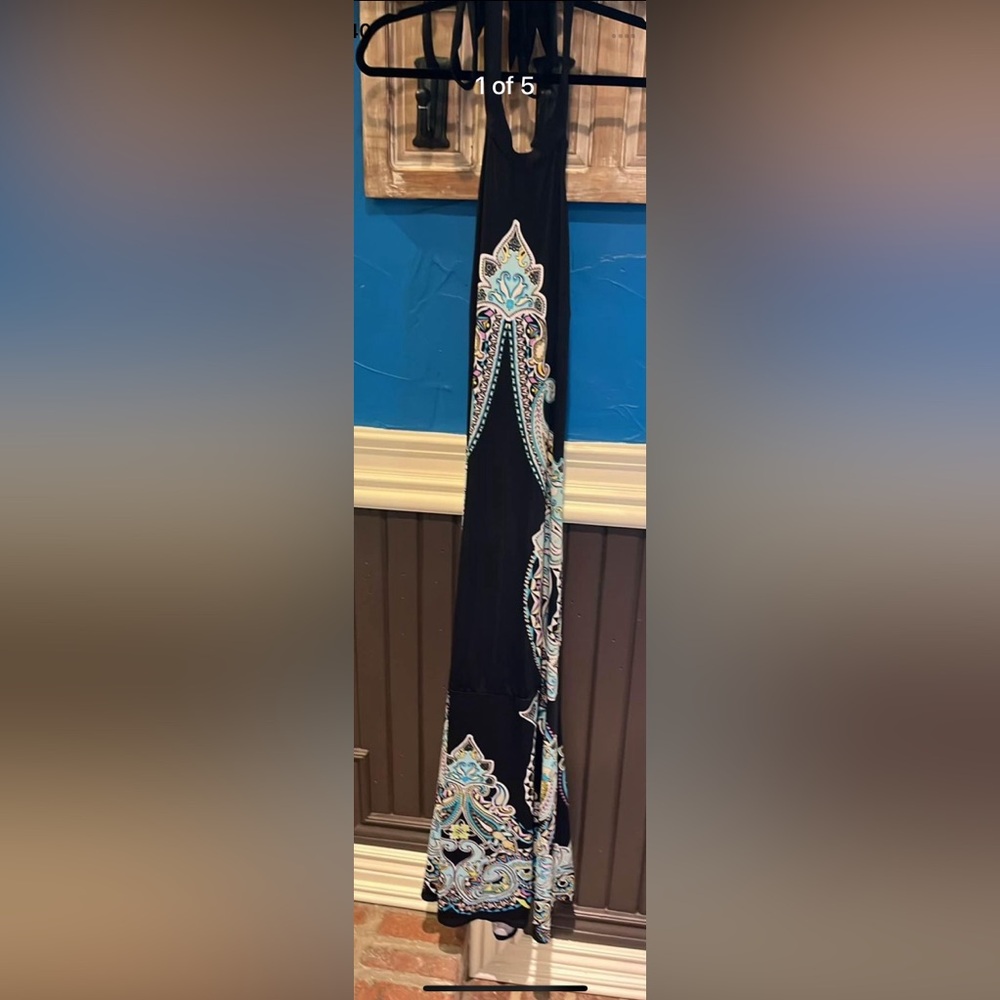 Ladies Maxi Dress Size XS Black/Turquoise - Picture 4 of 8